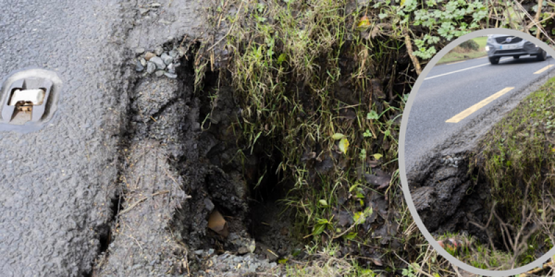 Dangerous three-foot hole on side of Lifford-Letterkenny road