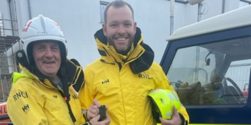 Seán (Sammy) Gallagher gets his pager as new Arranmore lifeboat crew member