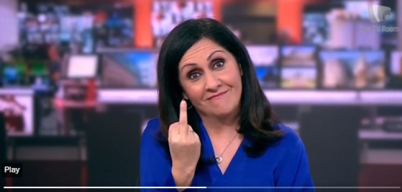National: WATCH: BBC newsreader red-faced live on air after sticking middle finger up at camera