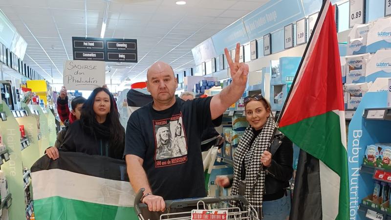 Palestine supporters take Israeli goods from shop shelves in Donegal Lidl store