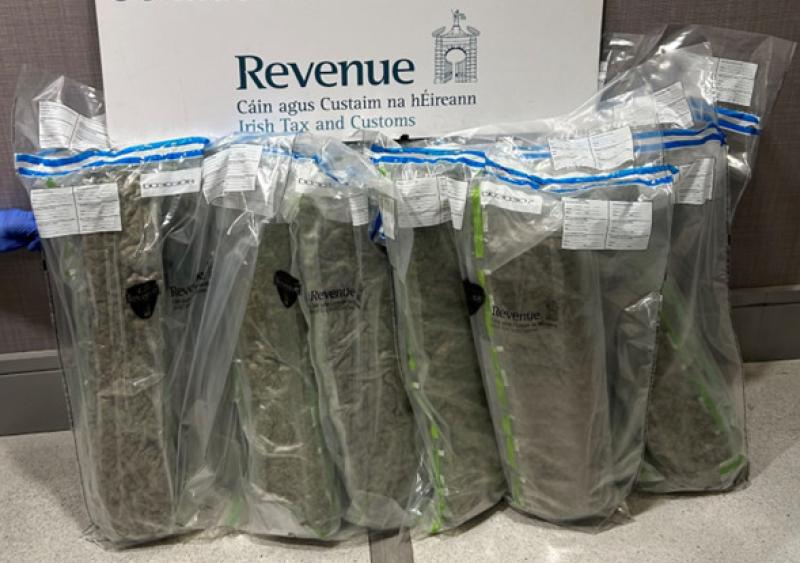 Detector dog Sam sniffs out cannabis concealed in vacuum-packed packages at Dublin Airport