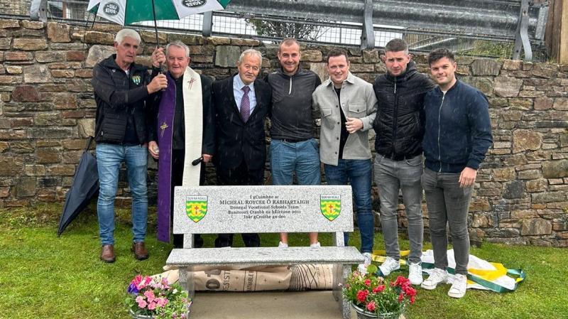Donegal VS panel of 2011 unveil  commemorative bench  forMícheál 'Roycee' Roarty