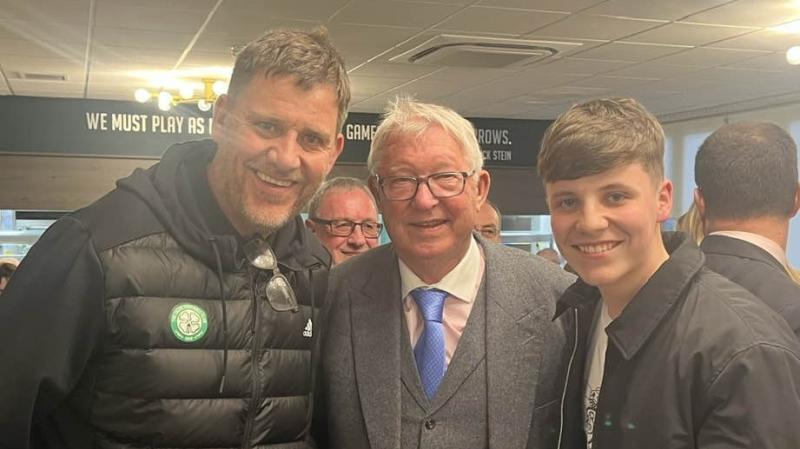 Celtic fans from Letterkenny bump into legendary manager Alex Ferguson in Glasgow