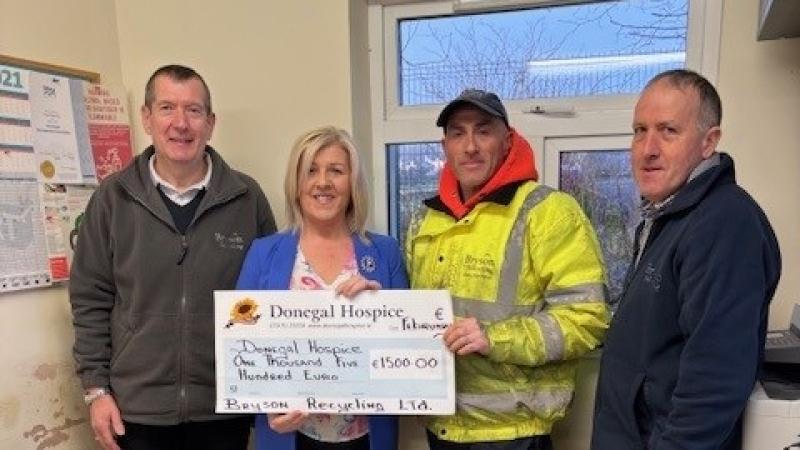 Bryson Recycling giving back with charity €1,500 donation to Donegal Hospice 