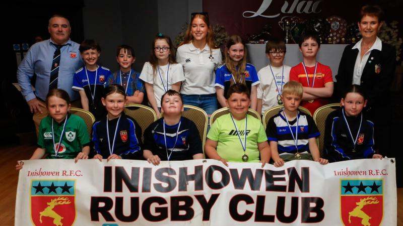  Erin McConalogue hands out prizes at Inishowen RFC annual awards event 