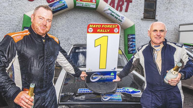 Damien Tourish and Domhnall McAlaney toast success at Mayo Forestry Rally