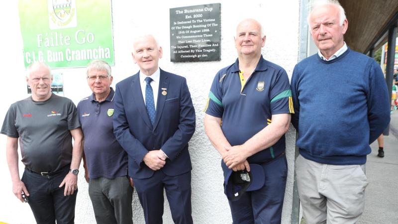 Plaque unveiled by Ulster GAA President honouring 25th anniversary of Buncrana Cup