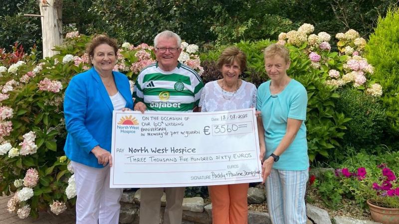 Donation of &euro;3560 made to North West Hospice &lsquo;in lieu of gifts&rsquo;