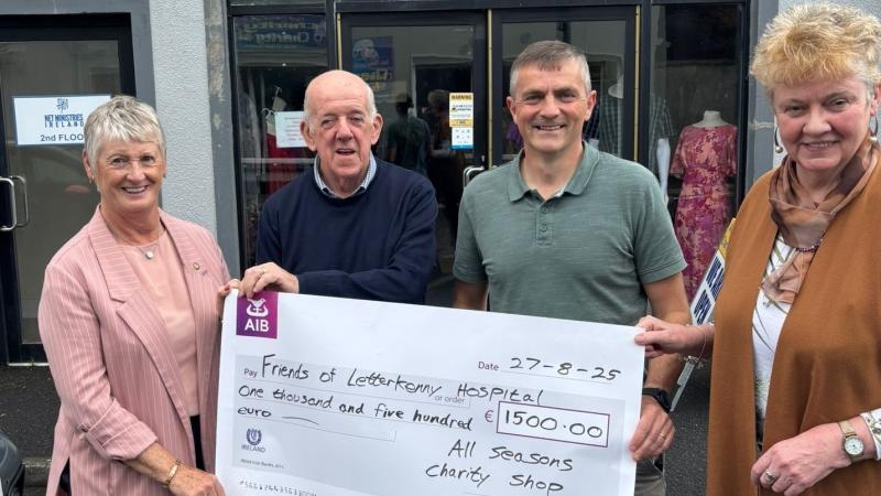 Ballybofey charity shop presents cheque worth €1,500 to Friends of LUH
