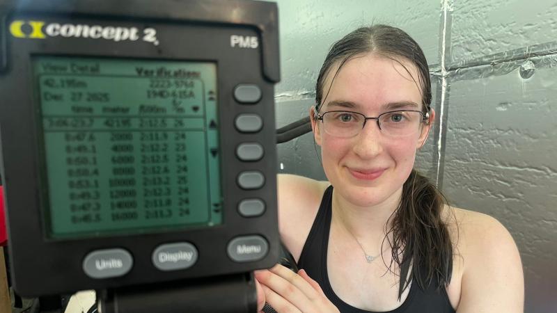 Loughros Point's Erika Morrow sets a new World Record in Indoor Marathon Rowing