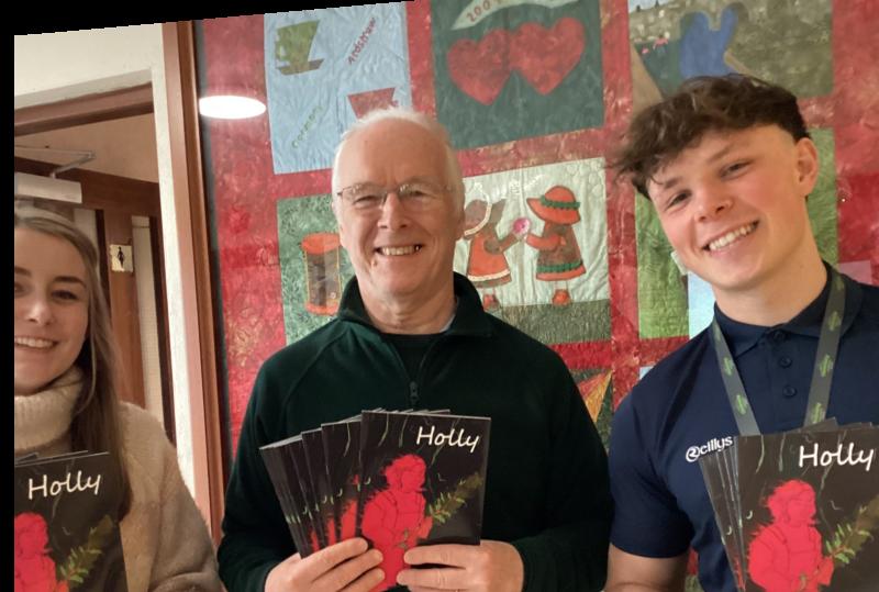 Laura Hands and Luke Mullins, After School coordinators, Clonmany community centre with  David Simpson, author.