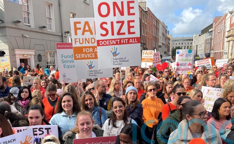 Childcare providers demand more funding in protest outside Dail