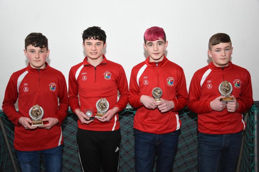 U16- Daniel Gallagher, Defender of the Year, Daniel McLaughlin, Midfielder of the Year, Andrew Gallagher, Most Improved, and Oisin Hasson, Attacker.