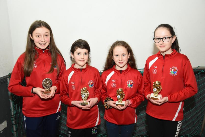 U12 girls- Aoife M Doherty, Most Improved, Saoirse Monagle, Midfielder of the Year, Maeve Doherty, Attacker , and Aoife J Doherty, Defender.