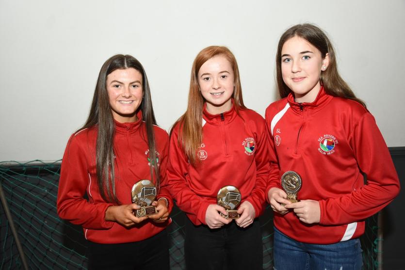 U14 girls- Fiona Shan, Defender of the Year, Lorinne Green, Midfielder of the Year, and Suzie Lafferty, Most Improved Player.
