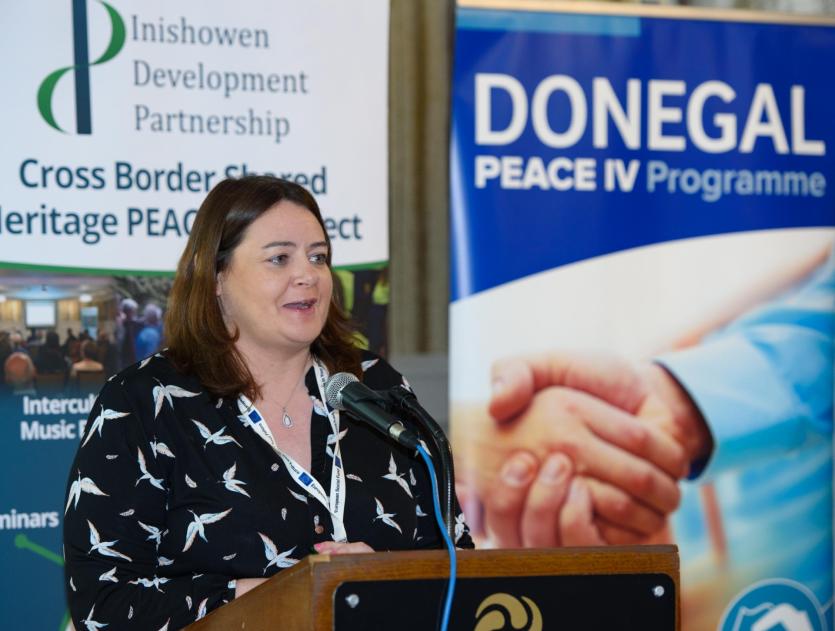Tracey McRory speaking at the launch of the Shared Heritage Project