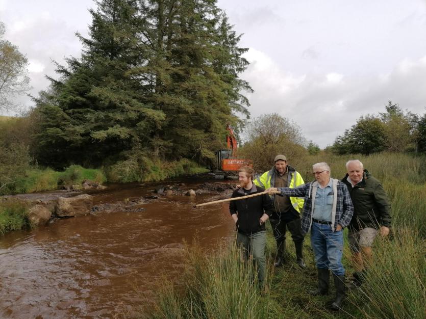 Pictured at the enhancement works going on in the Upper Illies: Caolan Doherty, Tomás Lawrence, Donna Lynch and Pat Kane of Buncrana Anglers' Associat