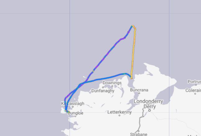 The route taken by the Arranmore lifeboat