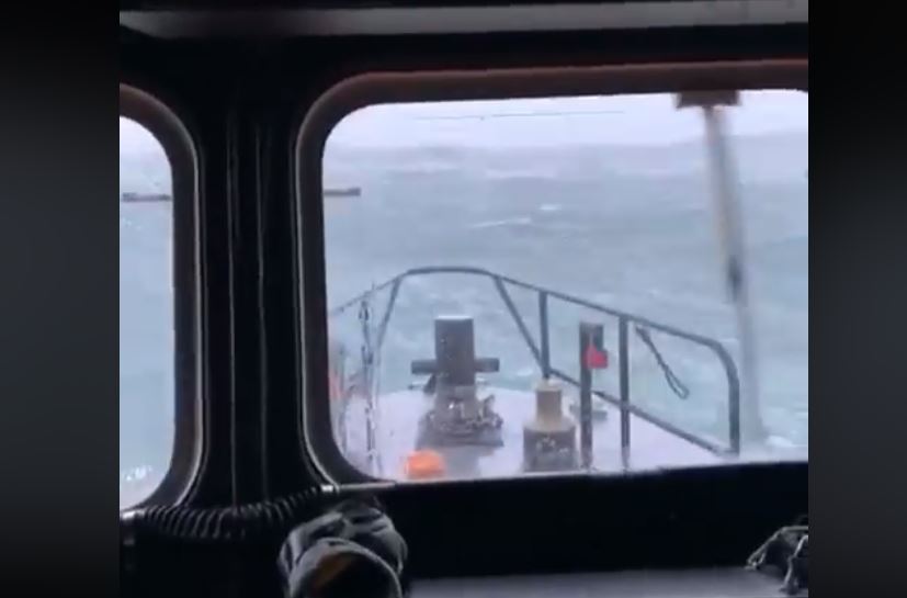 Another view of the storm seas from the bridge of the Portrush lifeboat