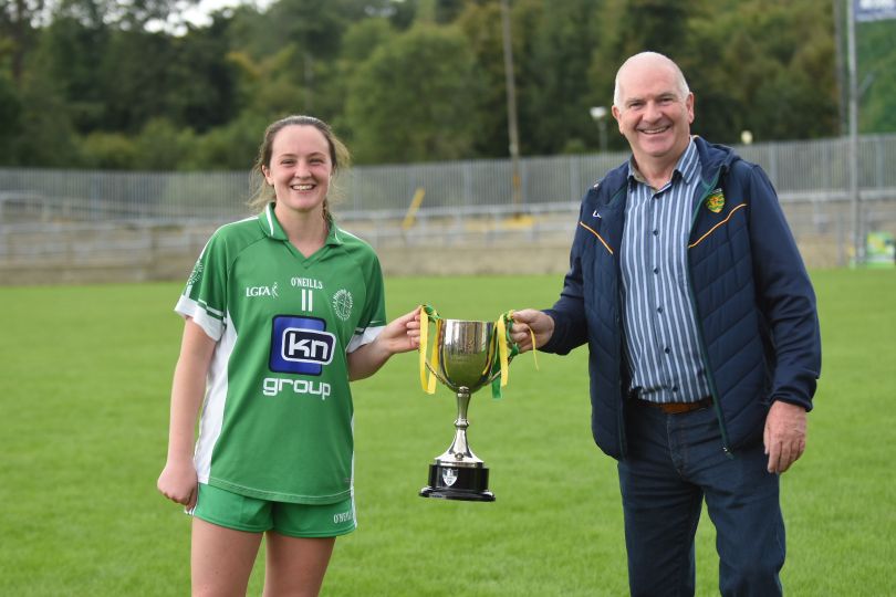 Seamus Herron presents Layla Alvey with the Intermediate championship Cup. Picture: Geraldine Diver