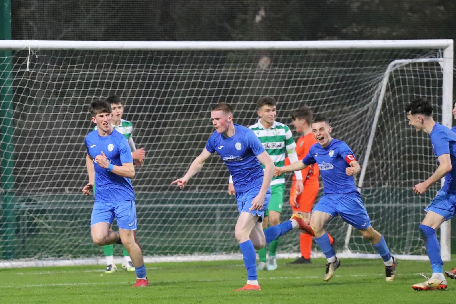 Ronan Buchanan celebrates the third Harps goal against Shamrock Rovers Photo Bartley Ramsay